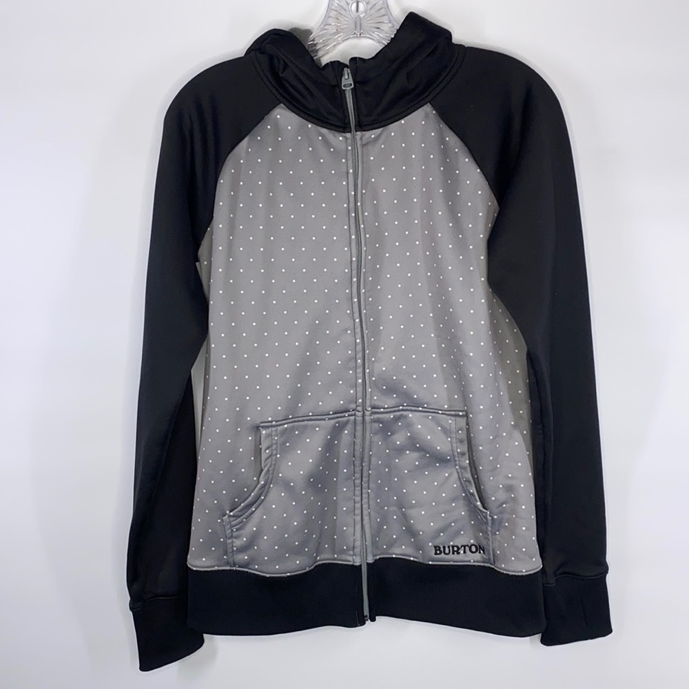 Burton Gray White Polka Dot Hooded Zip Up Sweatshirt Size Medium